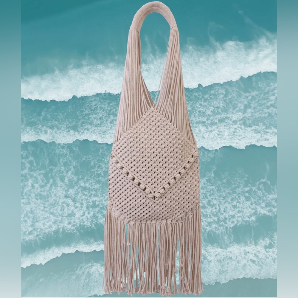 Magid Natural Cotton Macrame Fringe Shoulder Bag - Picture 2 of 10